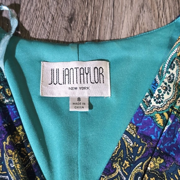 Julian Taylor NEW YORK Paisley Midi Dress Size 8 Blue Green Black‎ Long Sleeve - Picture 6 of 12